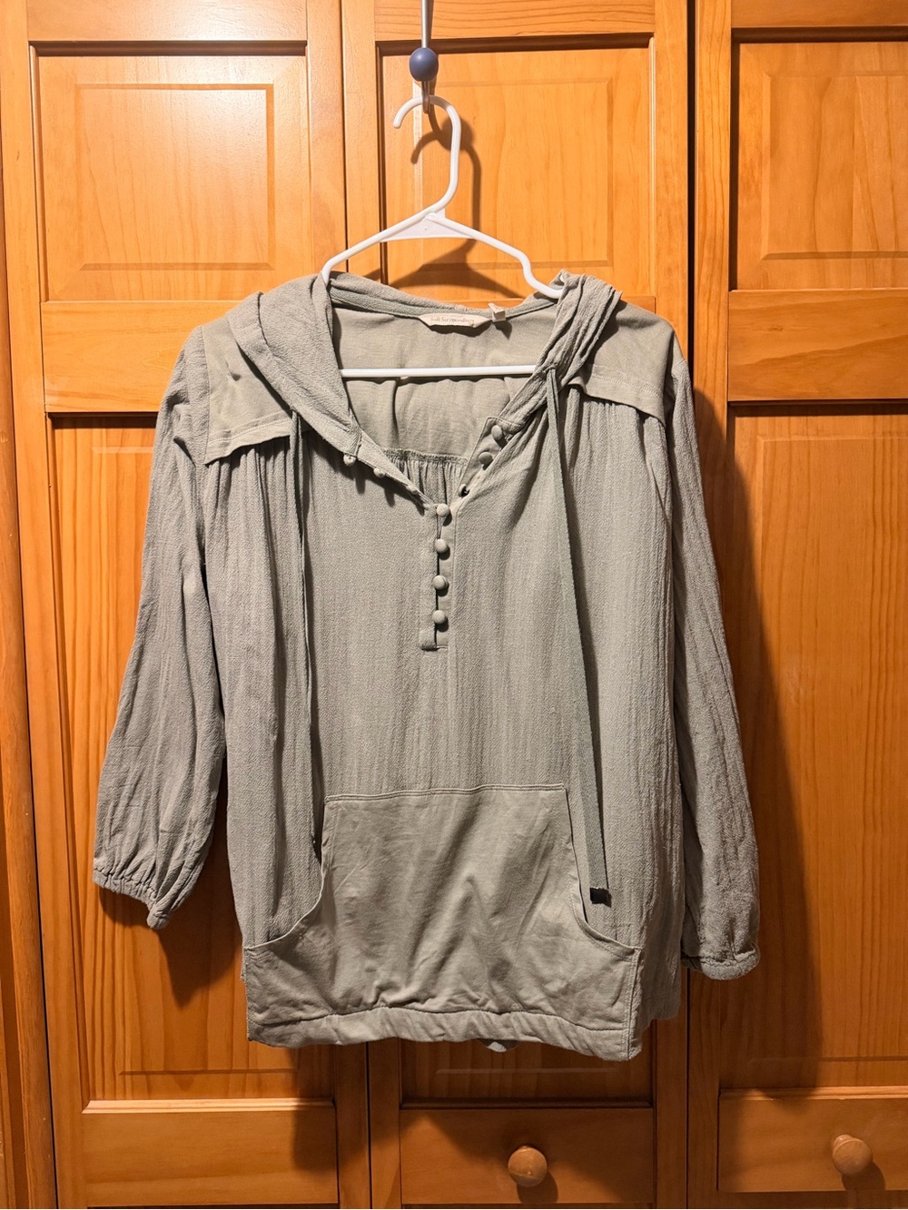 Soft Surroundings Olive Green Hooded Zip-Style Pullover Sweater